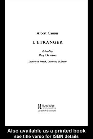 Albert Camus: L'Etranger (1988, Taylor & Francis)